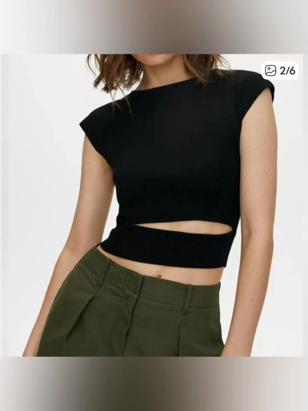 Aritzia Wilfred Yacine Cut-Out Knit Black Top XXS - Picture 2 of 11